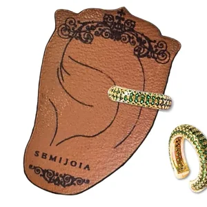 Piercing Fake Unilateral Cravejado de Zircônias Esmeralda em Banho de Ouro Amarelo