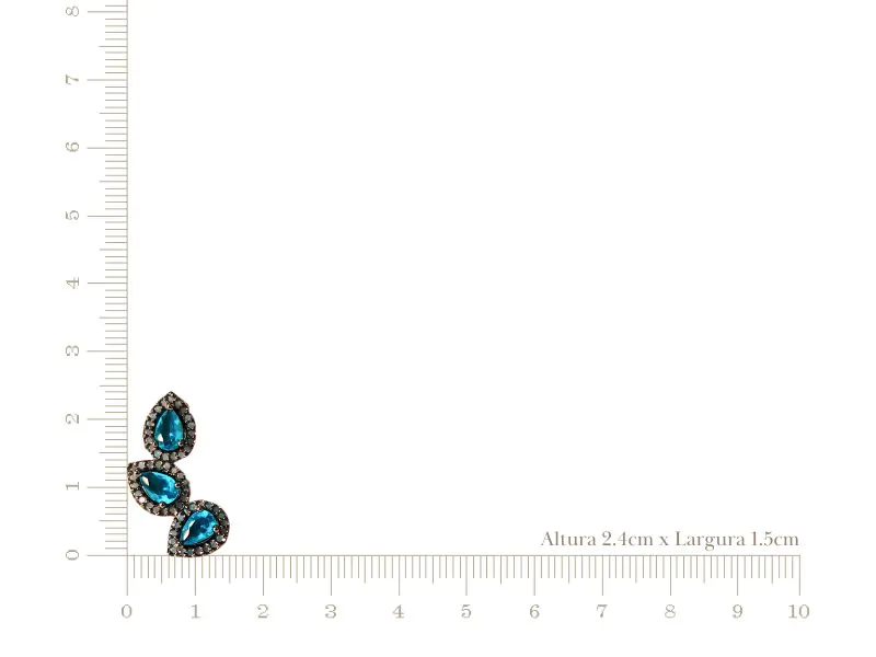 Brinco Ear Cuff Três Folhas de Zircônia Turmalina Azul Cravejado de Nano Turquesa em Banho de Ródio Negro - Image 4