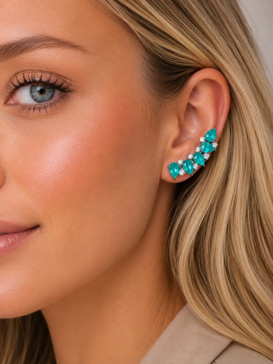 Brinco Ear Cuff Gotas Esmeralda Colombiana Prata925 - Image 3