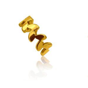 Anel de Aço Dourado Folhinhas