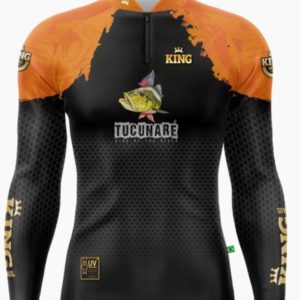 Camisa De Pesca +UV50 Dry Fit Tucunaré Preto Laranja King