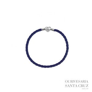 SMW Pulseira Couro Azul Fecho em Prata 925