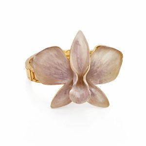 Bracelete Orquídeas Bege Pintado a Mão Dourado