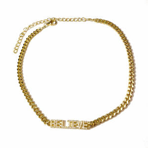 Choker BELIEVE Correntes Ouro Prata 925