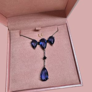 Colar Pendente Gotas Tanzanita Negros  Prata 925