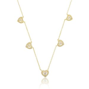 Colar Cinco Corações Delicado Ouro Prata 925