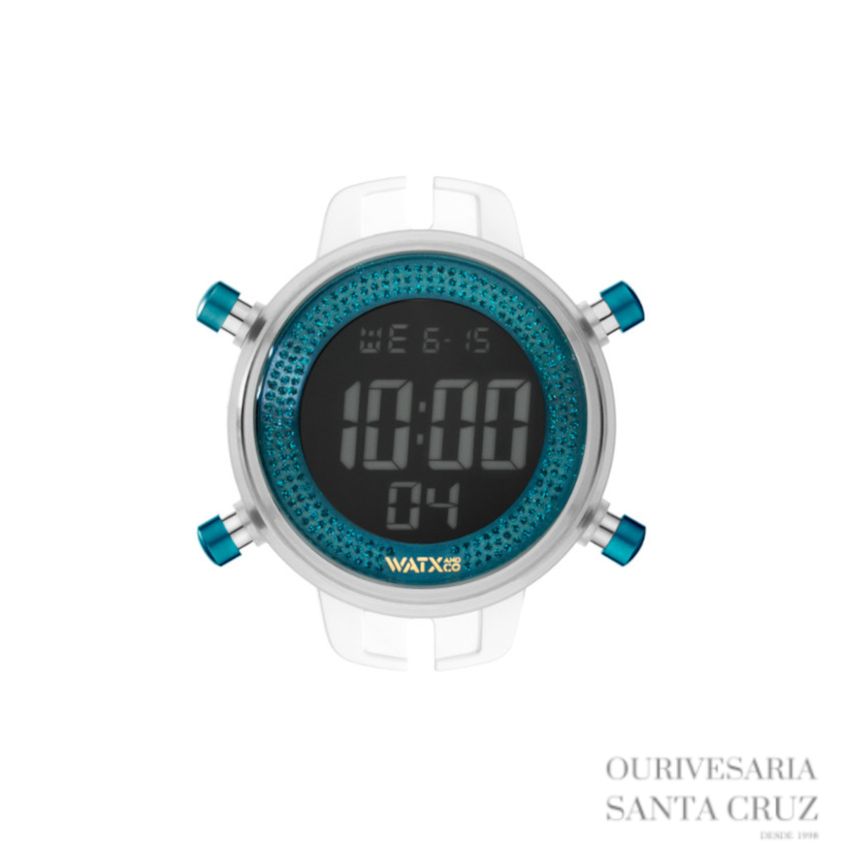 WATXandCO Relógio Digital Sparkling Blue Glitter 43mm