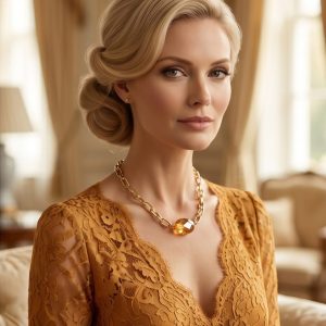 CHOKER LUXO ESTILOSA PEDRA TOPASIO AMBAR