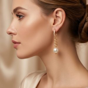 ARGOLAS LONGA ESTILOSA ZIRCONIAS E PEROLAS 10MM