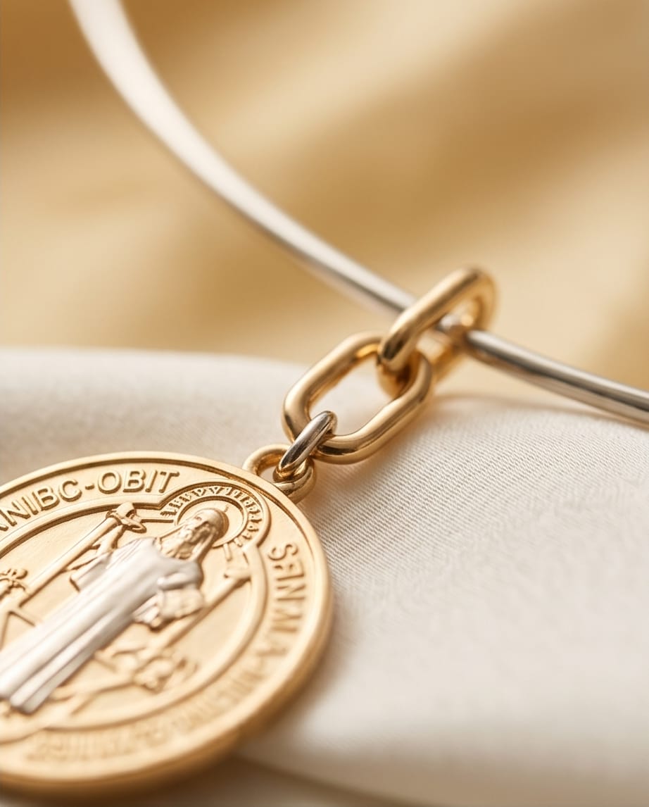 CHOKER ARO RÍGIDO COM PINGENTE MEDALHA SÃO BENTO GG - Image 4