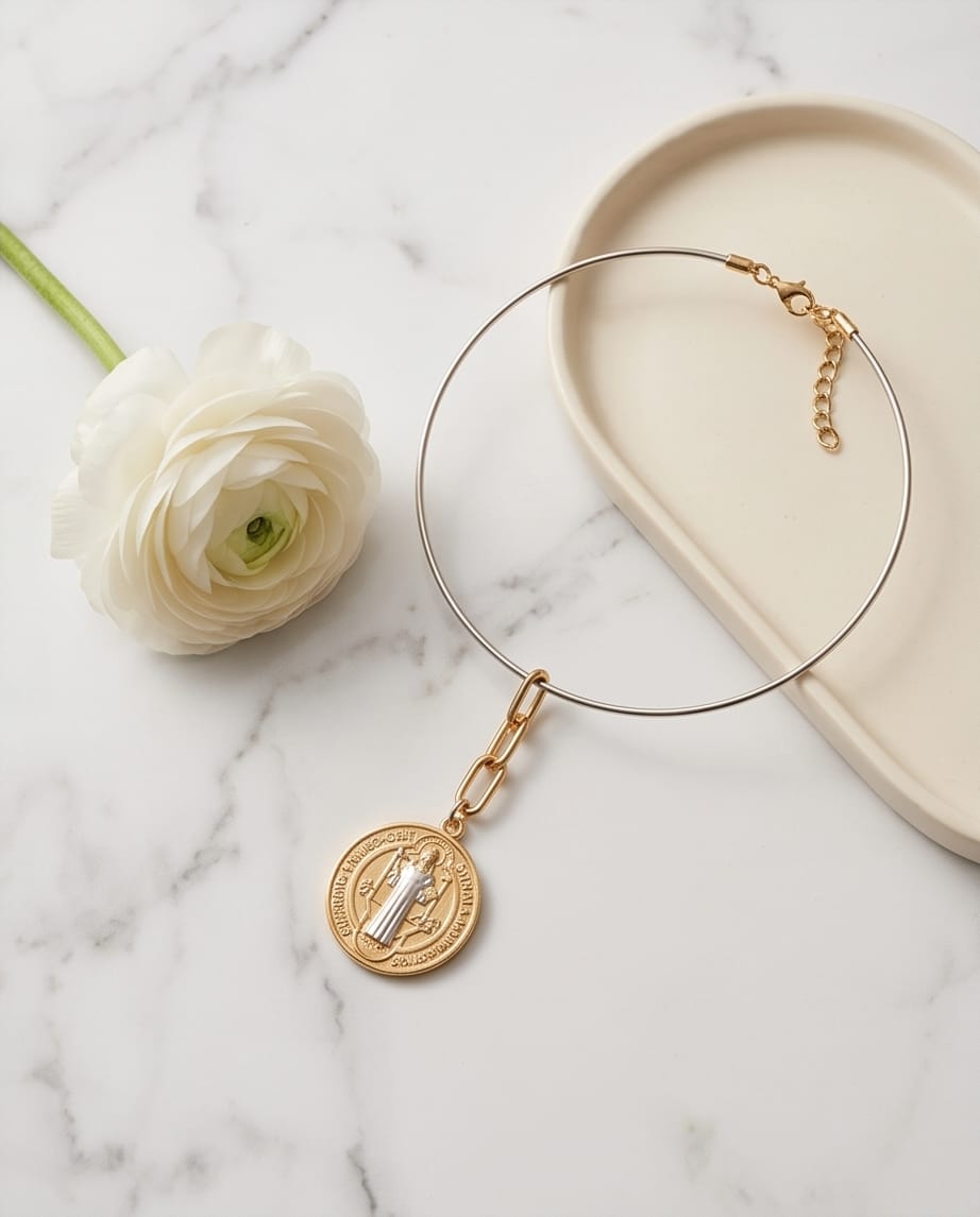 CHOKER ARO RÍGIDO COM PINGENTE MEDALHA SÃO BENTO GG - Image 6