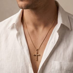 CORRENTE MASCULINA RATO E PINGENTE CRUZ 60CM