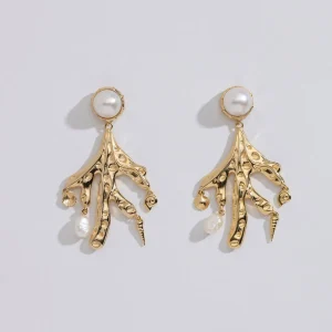 Brinco Coral Reef de Prata de Lei e Pérola