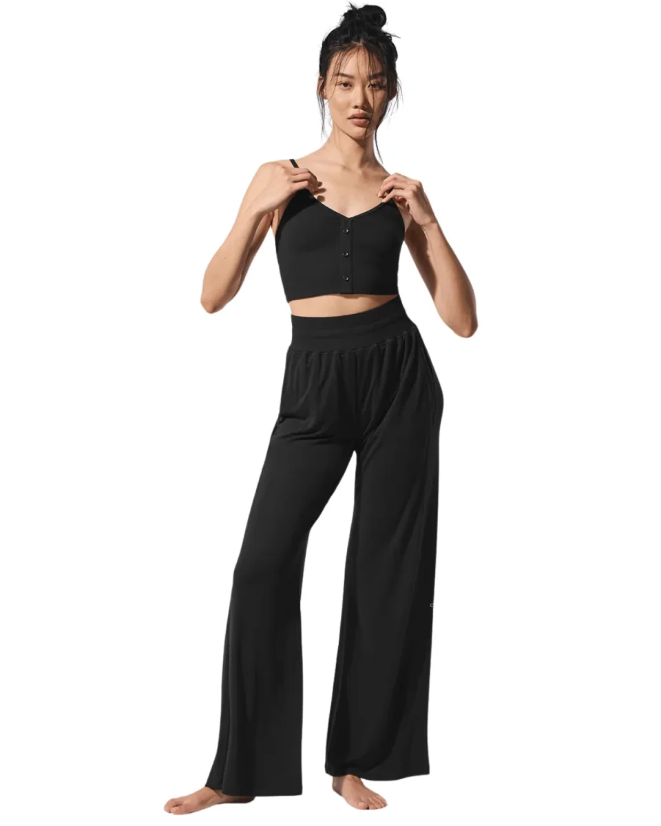 Calça Flare Alo Yoga Semi-Sheer Delicate Lounge Preto