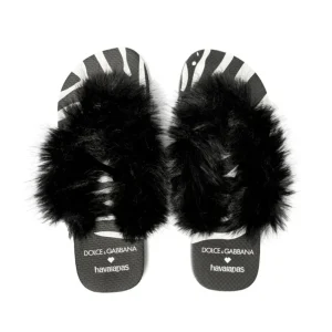 Chinelo Havaianas Top Dolce & Gabbana Faux Fur Zebra Preto