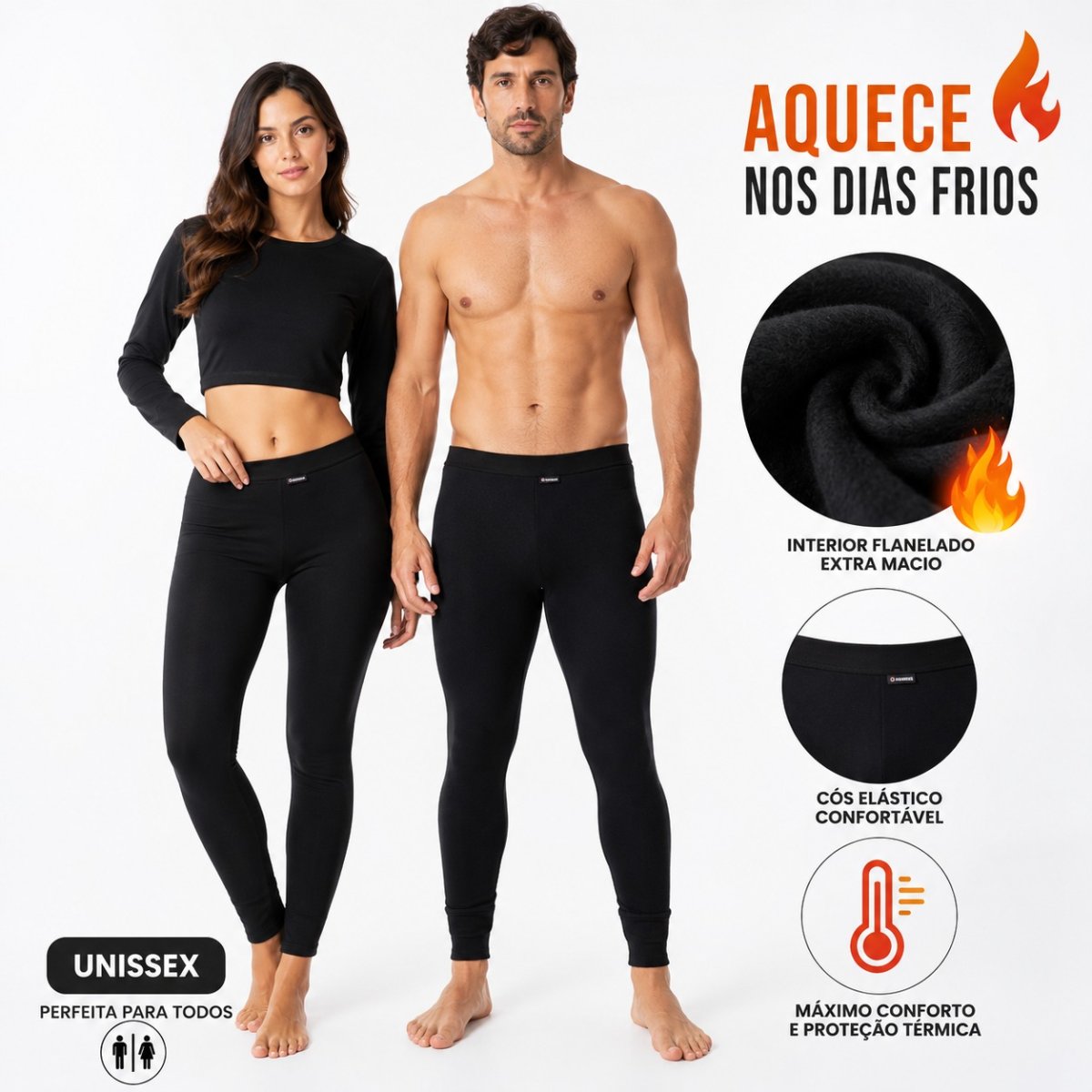 Calça Térmica Preta Flanelada Felpada Segunda Pele Inverno Unissex - Image 4