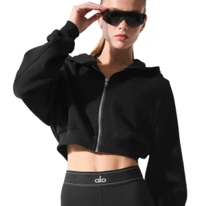Moletom Alo Yoga Sweet Escape Zip Up Black Preto